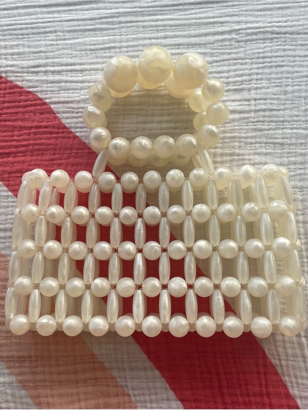 Iridescent Statement Resort Clutch/ Beaded Pearl Top Handle Bag loop